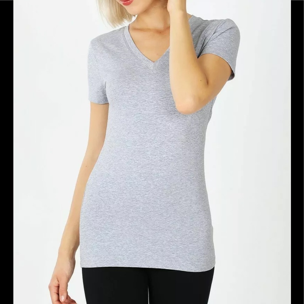PLUS Heather Gray VNeck Short Sleeve Solid Top